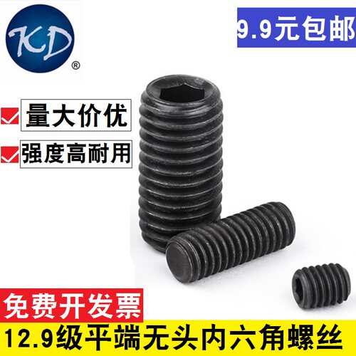 M12M16M20  12.9级黑色内六角平端无头内六角螺丝顶丝紧定止付
