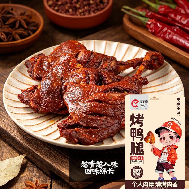 【新口味】天天喜130g烤鸭腿黑鸭味麻辣休闲食品肉类食支持试吃一