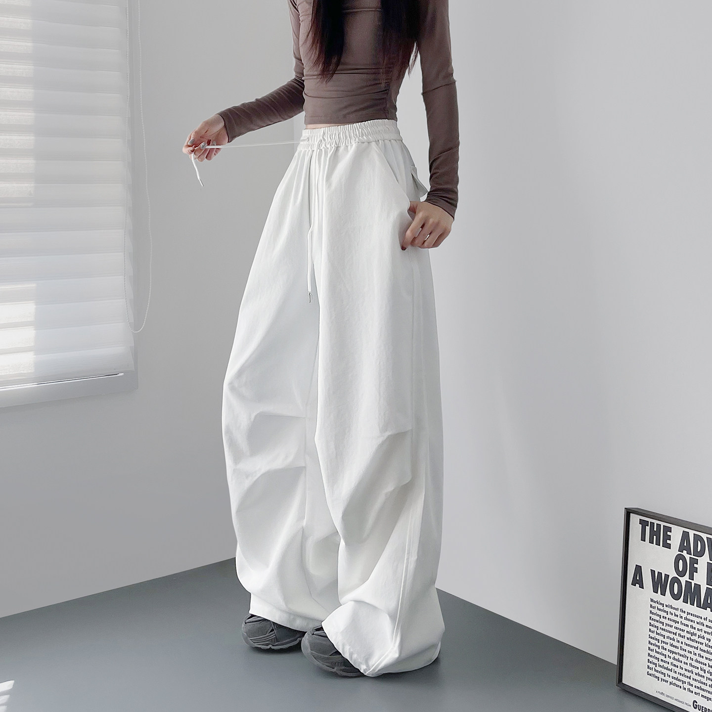 大码高腰显瘦松弛感褶皱工装裤女秋季新款胖mm宽松跳舞运动阔腿裤,女装/女士精品,大码裤装,淘宝优惠券,粉丝福利购,淘宝优惠卷