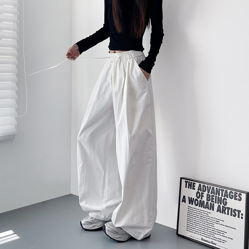 春季新款慵懒风高腰白色压褶阔腿裤女大码胖mm宽松显瘦跳舞香蕉裤,女装/女士精品,大码裤装,淘宝优惠券,粉丝福利购,淘宝优惠卷