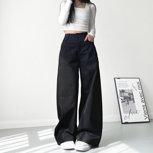 蜜略大码秋季微胖女孩宽松阔腿裤