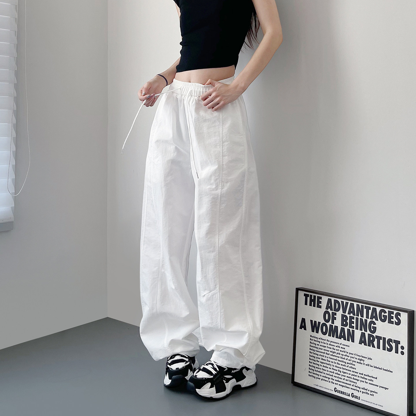 大码白色不透速干轻薄阔腿裤女2026夏季新款宽松显瘦运动休闲长裤