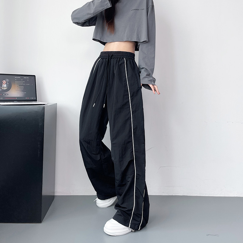 蜜略大码宽松条纹阔腿裤领券下单