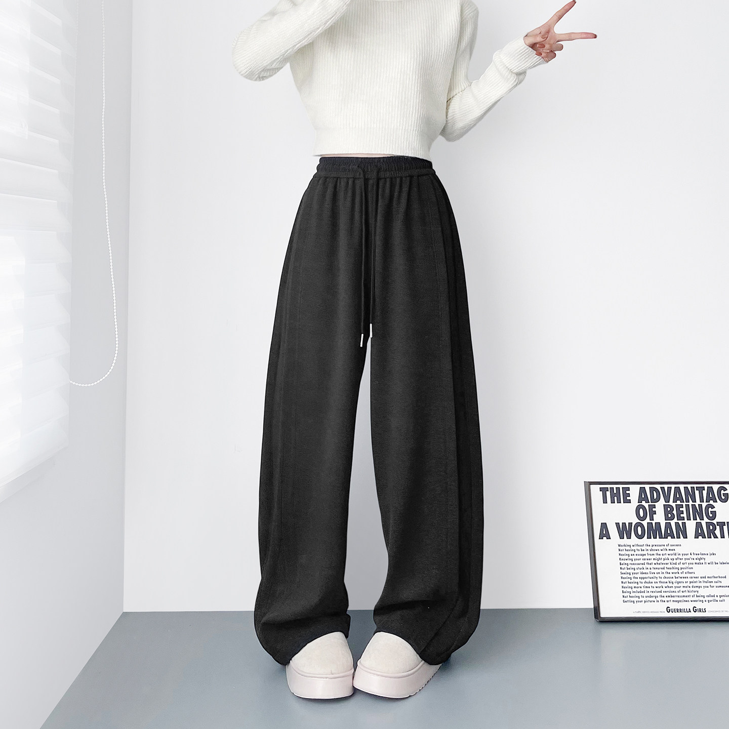 冬季窄版加绒保暖显瘦休闲裤女大码胖mm仿羊绒加厚防寒香蕉阔腿裤,女装/女士精品,大码裤装,淘宝优惠券,粉丝福利购,淘宝优惠卷