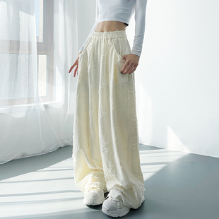 早秋慵懒风软糯乞丐裤子女胖mm宽松显瘦大码松弛感破洞阔腿裤垂感