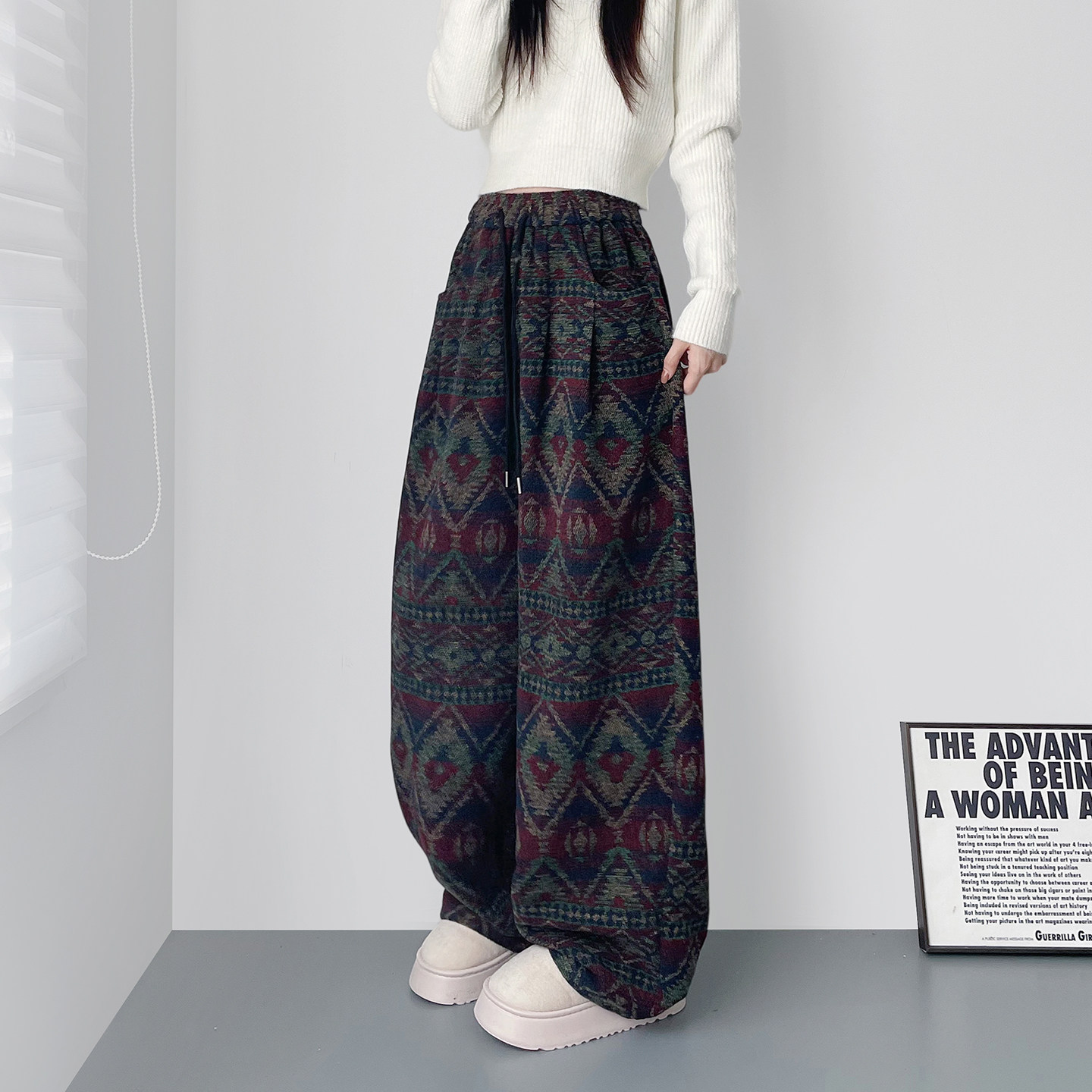 民族风冬季阔腿裤女2025新款大码胖mm羊毛加厚显瘦不臃肿垂感裤子,女装/女士精品,大码裤装,淘宝优惠券,粉丝福利购,淘宝优惠卷