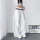 白色压褶拼接阔腿裤 女春季 新款 大码 胖mm显瘦奶芙梨形身材运动卫裤