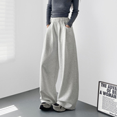 大码 加绒胖mm显瘦松弛感休闲裤 梨型身材高腰酷飒软糯阔腿裤 女冬季