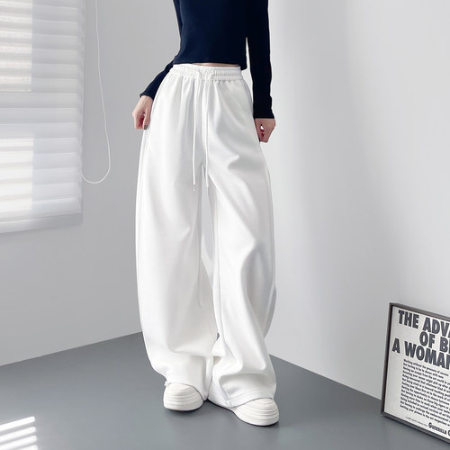 蜜略大码宽松胖MM秋季纯色阔腿裤