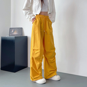 褶皱工装 抽绳休闲裤 裤 胖mm梨型身材显瘦阔腿裤 女早秋2024新款 大码