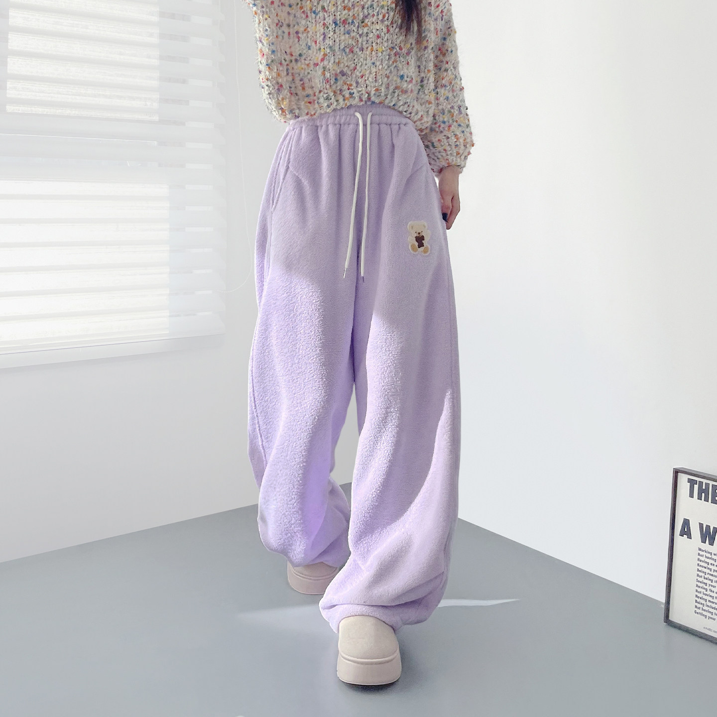 加厚保暖小熊刺绣加绒毛毛裤女冬季大码胖mm显瘦软糯羊羔绒阔腿裤,女装/女士精品,大码裤装,淘宝优惠券,粉丝福利购,淘宝优惠卷