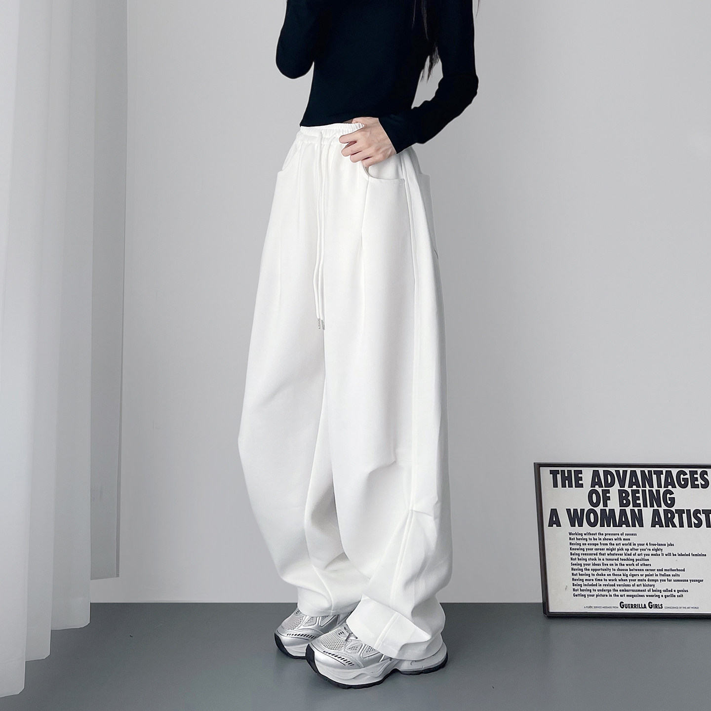 白色软糯奶芙运动休闲香蕉裤女2026春季新款大码胖mm显瘦阔腿卫裤,女装/女士精品,大码裤装,淘宝优惠券,粉丝福利购,淘宝优惠卷