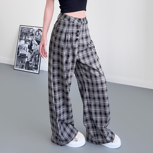 格子阔腿裤 裤 女2025春季 胖mm宽松显瘦休闲慵懒风西装 子长 新款 大码