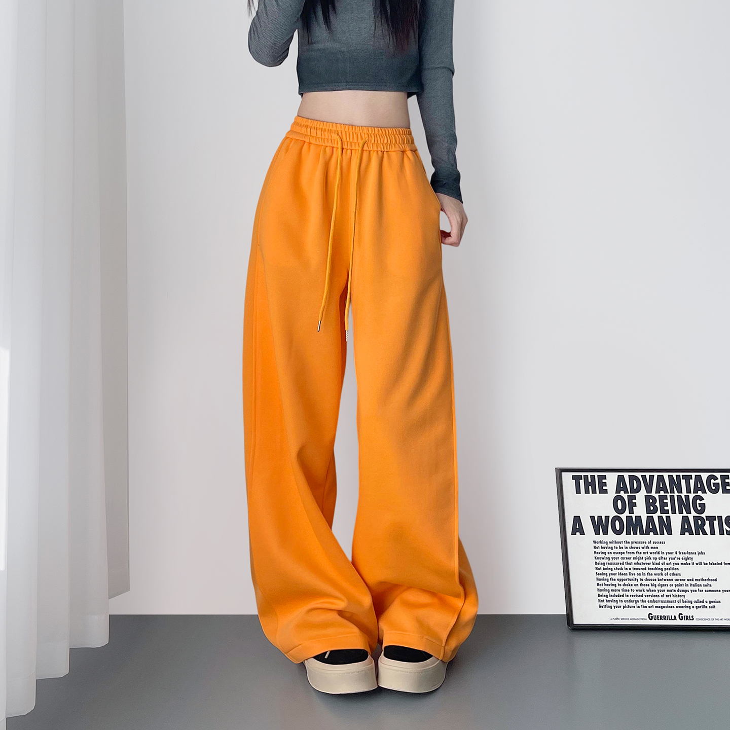 蜜略大码宽松胖MM冬季纯色阔腿裤