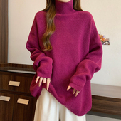 高领保暖毛衣女冬季 坑条套头上衣胖mm宽松慵懒针织衫 新款 胖mm大码