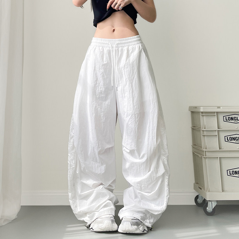 大码白色不透蕾丝花边阔腿裤女夏季胖mm显瘦慵懒感冰丝微褶工装裤,女装/女士精品,大码裤装,淘宝优惠券,粉丝福利购,淘宝优惠卷
