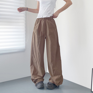 大码冰丝运动裤女夏季新款胖mm显瘦酷飒直筒束脚阔腿裤垂感速干裤