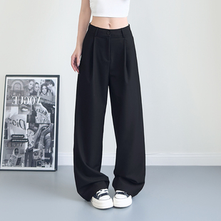 宽松显瘦阔腿裤 裤 女春季 黑色西装 胖mm梨形身材垂感拖地休闲裤 大码