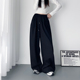 显瘦宽松黑色阔腿裤 女冬季 新款 大码 胖mm松弛感软糯加绒运动卫裤 子