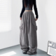 运动裤 大码 新款 慵懒风胖mm显瘦藏肉工装 垂感软糯格子阔腿裤 女春季