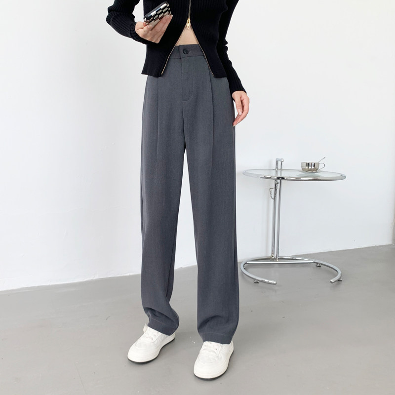 灰色裤女春秋季大码宽松胖mm显瘦梨型身材垂感休闲阔腿裤