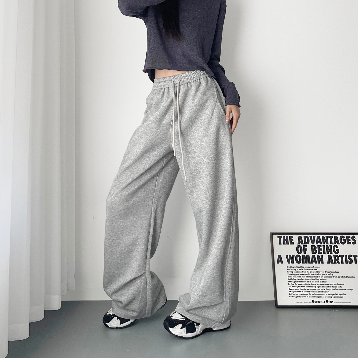 蜜略大码宽松胖MM冬季纯色阔腿裤