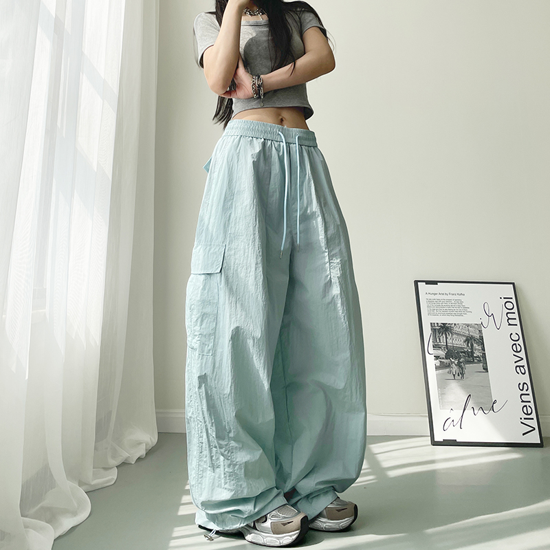 蜜略大码宽松胖MM夏季纯色阔腿裤