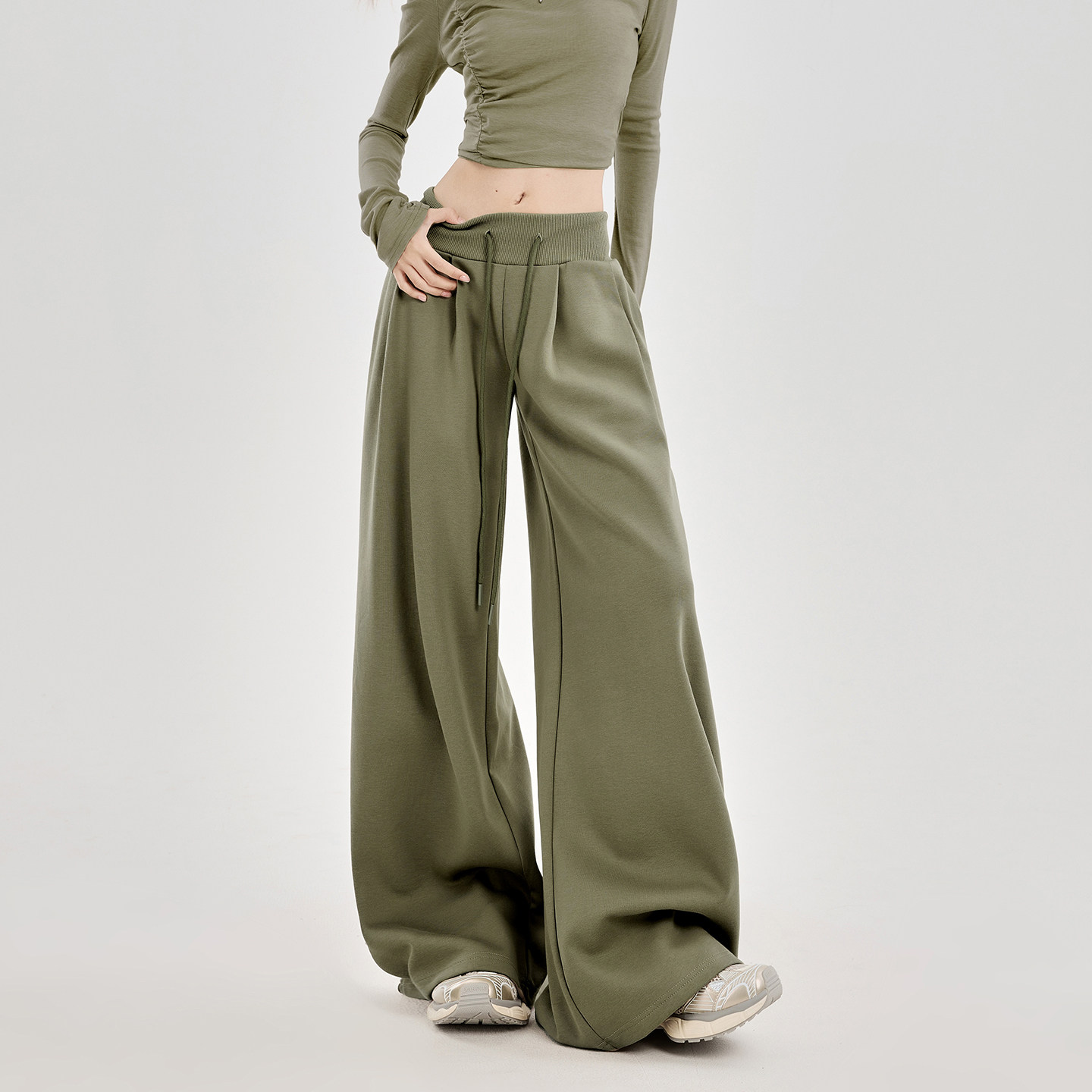 军绿色显瘦休闲慵懒风阔腿裤女春季大码胖mm显瘦户外运动裤卫裤子,女装/女士精品,大码裤装,淘宝优惠券,粉丝福利购,淘宝优惠卷