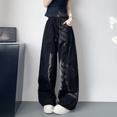 女夏胖mm显瘦宽松阔腿200斤冰丝速干运动裤 大码 褶皱降落伞休闲裤