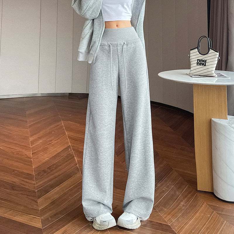 灰色运动裤女2025春季宽松直通窄版阔腿裤大码胖mm显瘦高腰拖地裤,女装/女士精品,大码裤装,淘宝优惠券,粉丝福利购,淘宝优惠卷