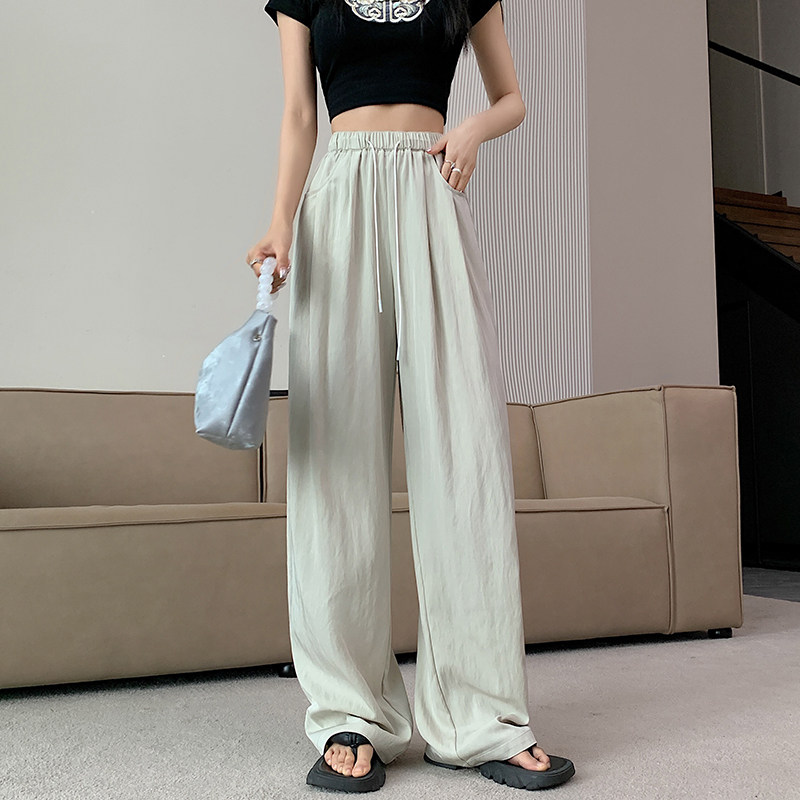 褶皱冰丝阔腿裤女夏季大码胖mm抽绳松紧腰垂感显瘦直筒山本裤,女装/女士精品,大码裤装,淘宝优惠券,粉丝福利购,淘宝优惠卷