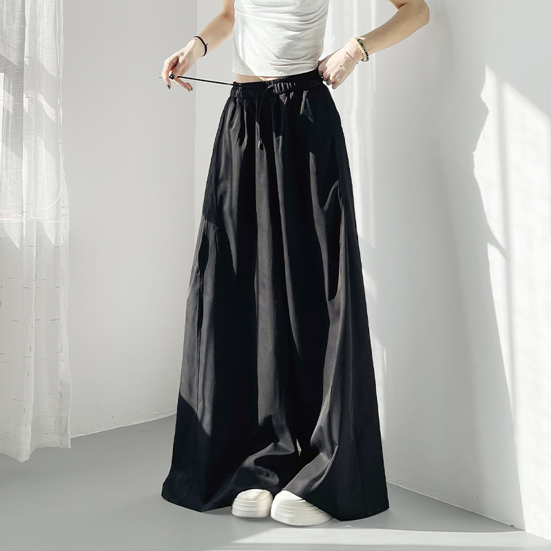 蜜略大码宽松胖MM夏季纯色阔腿裤