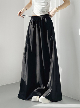 大码胖mm宽松显瘦防晒大裤腿伞裤女高腰垂感酷飒风拖地休闲阔腿裤