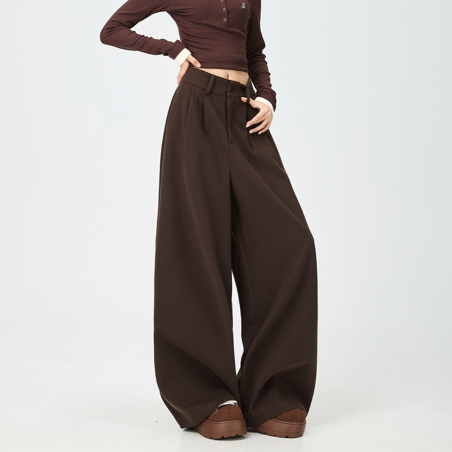 蜜略大码冬季阔腿休闲裤梨型身材