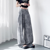 酷飒设计感印花阔腿裤 夏季 女胖mm宽松显瘦个性 大码 垂感拖地休闲裤