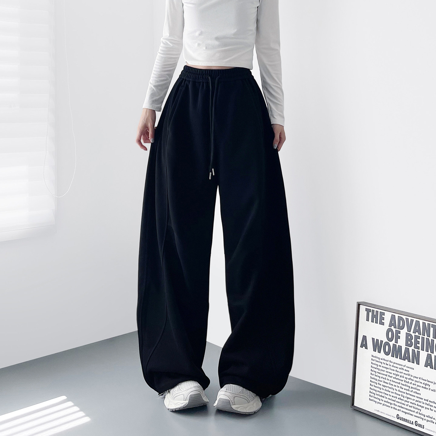 2026春季新款高腰软糯宽松阔腿裤女大码胖mm显瘦奶芙弯刀运动卫裤,女装/女士精品,大码裤装,淘宝优惠券,粉丝福利购,淘宝优惠卷