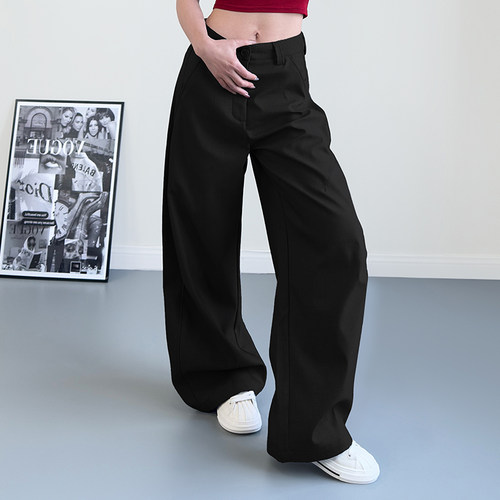 蜜略大码简约纯色阔腿裤梨形身材