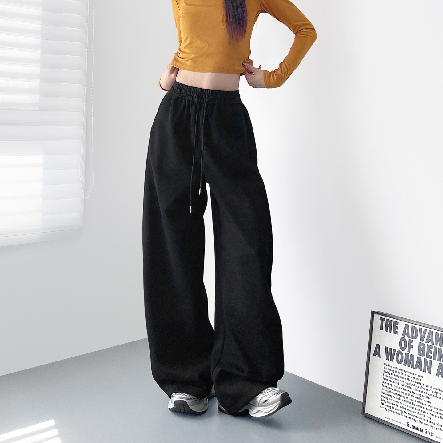 蜜略大码宽松胖MM冬季纯色阔腿裤