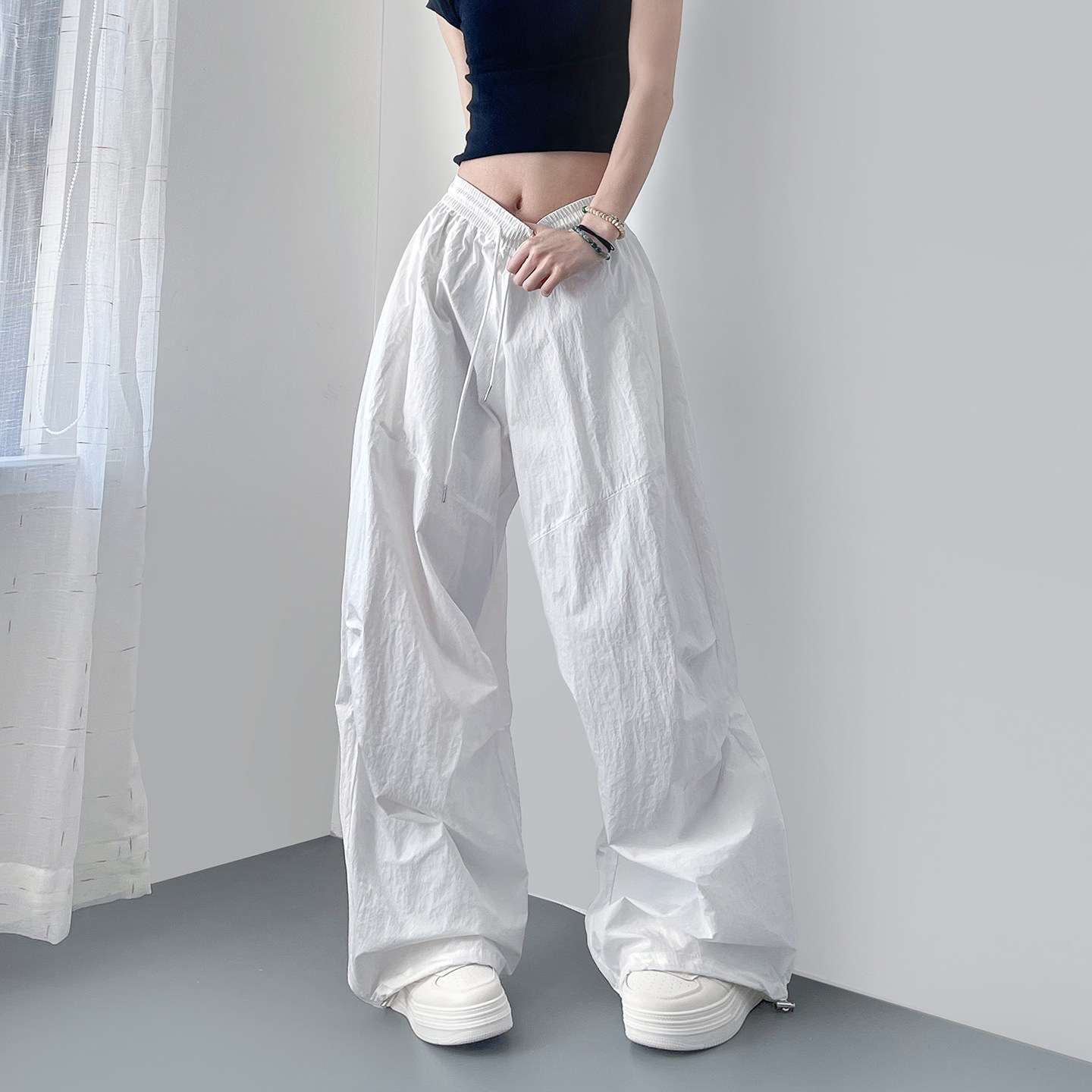 春季薄款大码白色不透工装裤女胖mm宽松美式速干防晒冰丝阔腿裤子,女装/女士精品,大码裤装,淘宝优惠券,粉丝福利购,淘宝优惠卷