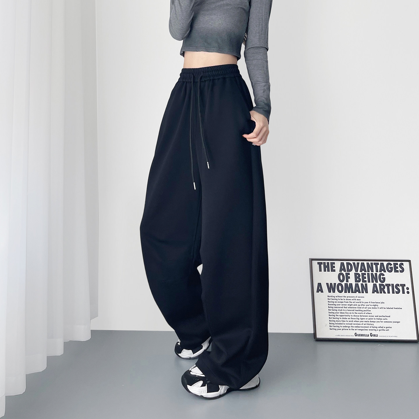 大码春季高腰显瘦美式运动阔腿裤女显高宽松藏肉垂感弯刀休闲卫裤,女装/女士精品,大码裤装,淘宝优惠券,粉丝福利购,淘宝优惠卷