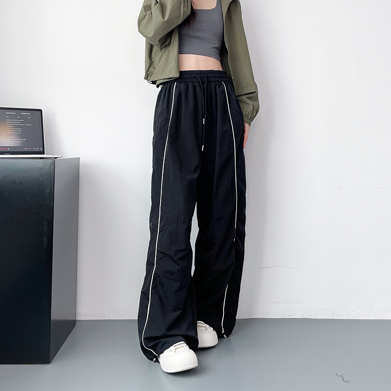 蜜略大码显瘦条纹阔腿裤领券下单