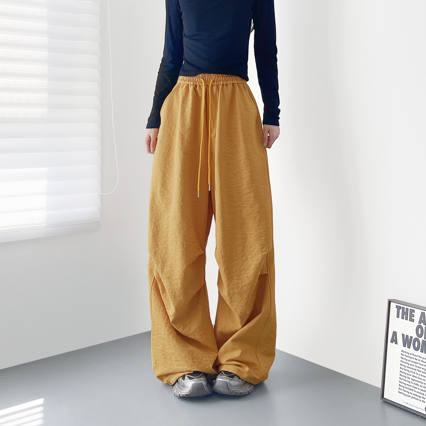 设计感姜黄色工装阔腿裤女冬季新款大码胖mm显瘦遮肉慵懒风运动裤,女装/女士精品,大码裤装,淘宝优惠券,粉丝福利购,淘宝优惠卷