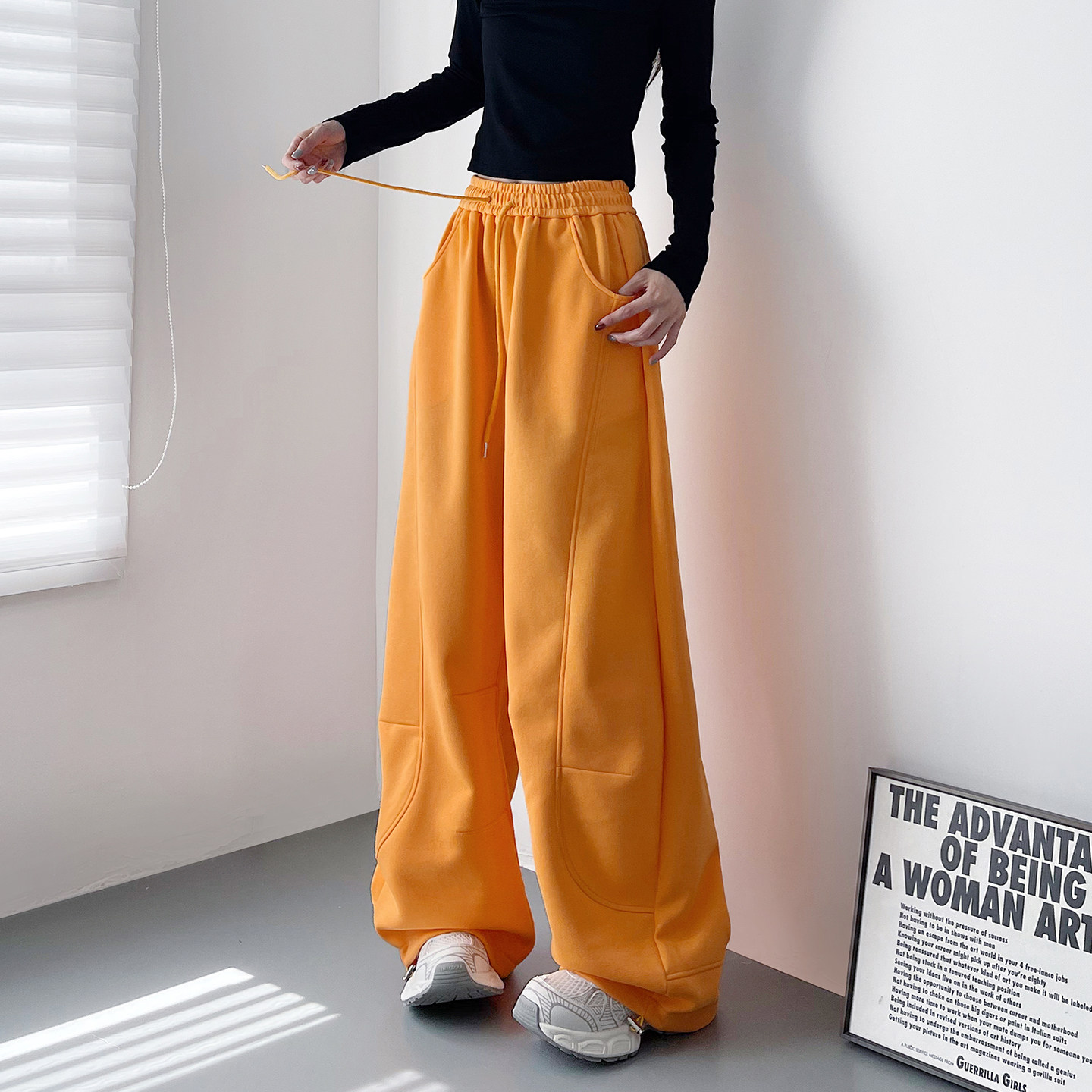 2026春季新款显瘦慵懒阔腿裤女大码胖mm宽松高腰抽绳运动弯刀卫裤,女装/女士精品,大码裤装,淘宝优惠券,粉丝福利购,淘宝优惠卷