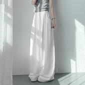 大码 胖mm显瘦200斤遮肉阔腿高腰垂感山本裤 白色不透休闲裤 女夏季