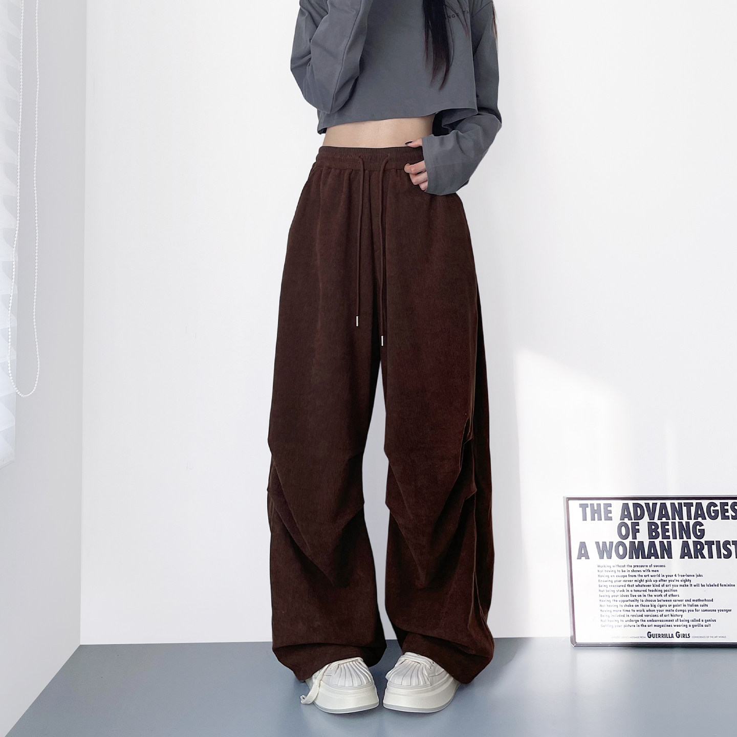 大码灯芯绒阔腿裤女初春新款胖mm显瘦宽松慵懒垂感压褶休闲香蕉裤,女装/女士精品,大码裤装,淘宝优惠券,粉丝福利购,淘宝优惠卷