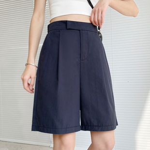 薄款 女夏季 大码 宽松胖mm高腰显瘦阔腿a字直筒中裤 工装 五分裤 短裤