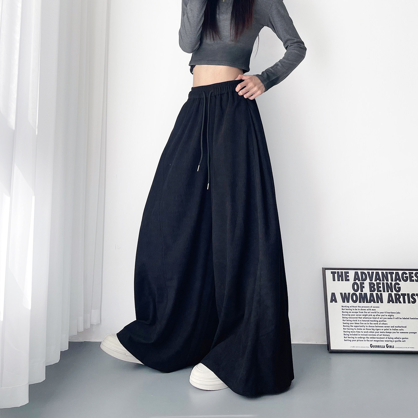 大码高腰灯芯绒好穿阔腿裤女秋季慵懒风胖mm显瘦松弛感高腰休闲裤,女装/女士精品,大码裤装,淘宝优惠券,粉丝福利购,淘宝优惠卷