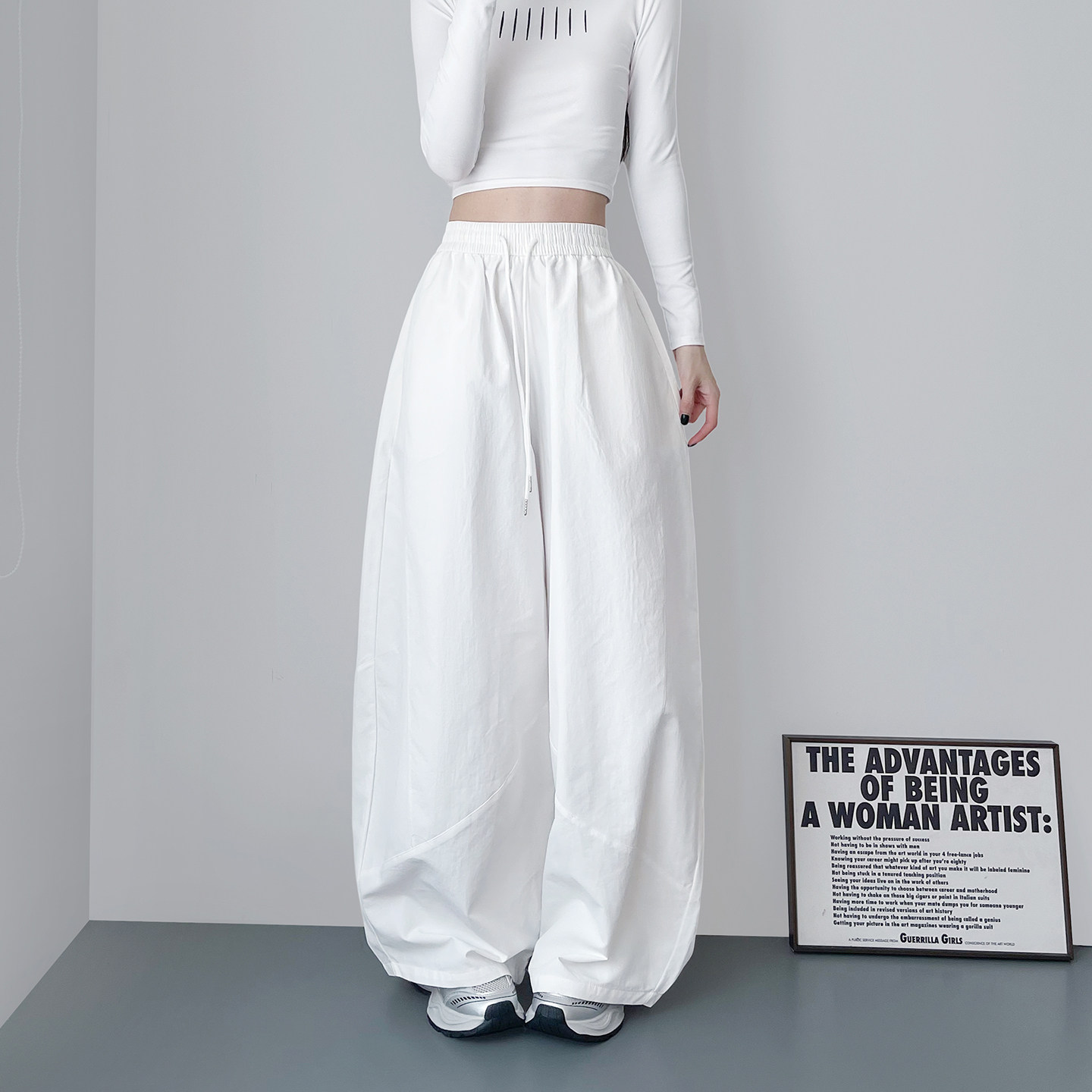 大码白色奶芙加长阔腿裤女春季新款胖mm宽松大裤脚慵懒垂感运动裤,女装/女士精品,大码裤装,淘宝优惠券,粉丝福利购,淘宝优惠卷