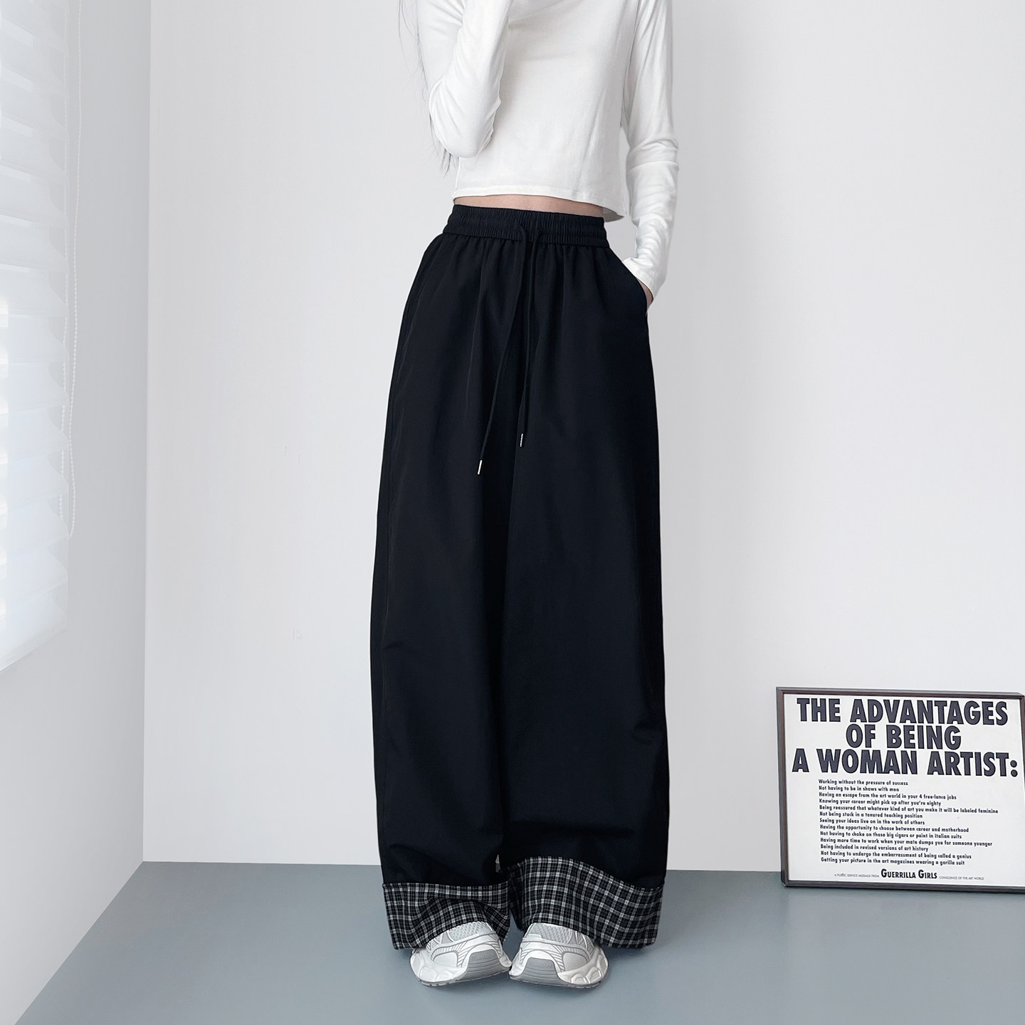 大码慵懒风裤脚拼接阔腿裤女早春胖mm显瘦遮肉宽松垂感运动休闲裤,女装/女士精品,大码裤装,淘宝优惠券,粉丝福利购,淘宝优惠卷