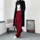 女冬季 大码 宽松胖mm直筒慵懒加绒加厚美式 安哥拉红阔腿裤 运动卫裤